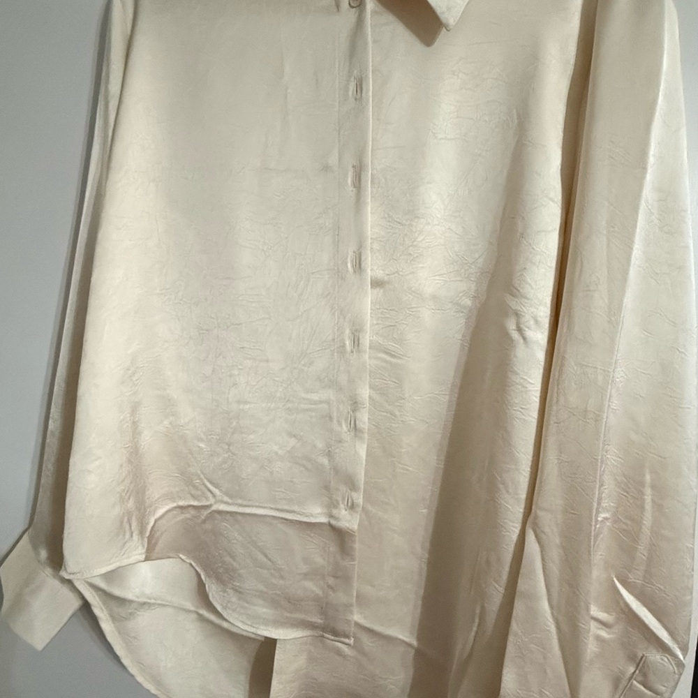 Velvet Cream Satin Button-Down Blouse